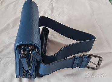 Borsa pochette in pelle saffiano blu NUOVA