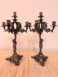 candelabri a 5 fiamme in bronzo, Italia anni 50