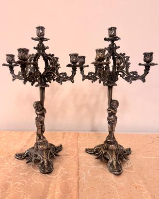 candelabri a 5 fiamme in bronzo, Italia anni 50