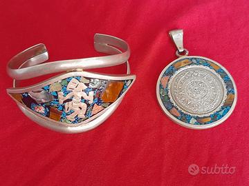 Argento 925 bracciale e monile calendario azteco
