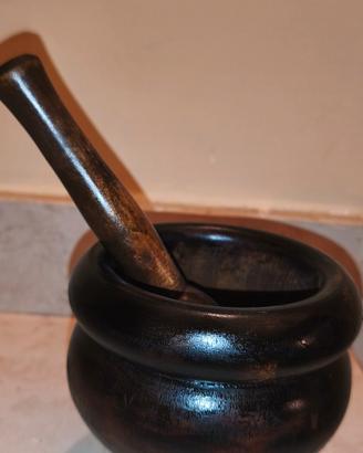 Mortaio Vintage Con Pestello In Radica Di Ulivo Ma