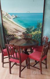 Tavolo e sedie in stile anni 70/80 in mogano