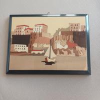 Quadro vintage di Sorrento in legno intarsiato 