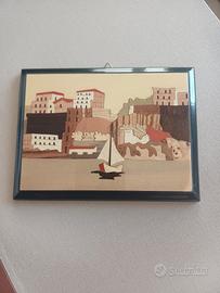 Quadro vintage di Sorrento in legno intarsiato 