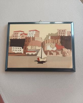 Quadro vintage di Sorrento in legno intarsiato 