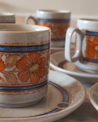 Set 6 tazzine caffè vintage anni '70 con piattini