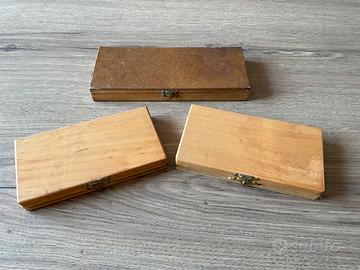 Lotto di n.3 scatole d'epoca in legno Orologiaio