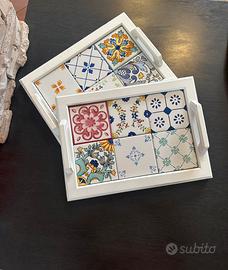 Vassoio legno piu ceramica vietrese