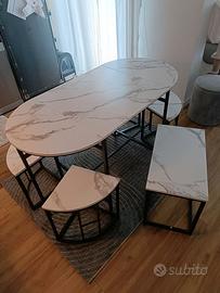 Tavolo 6 posti ovale effetto marmo