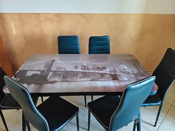 Tavolo + 6 sedie in vetro temperato 140x80