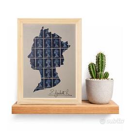 Quadro Regina Elisabetta II su veri francobolli