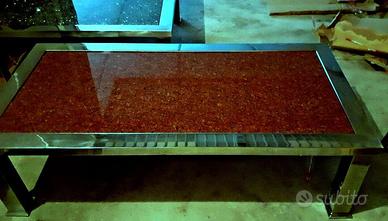 2 tavolini da salotto in granito e acciaio cromato