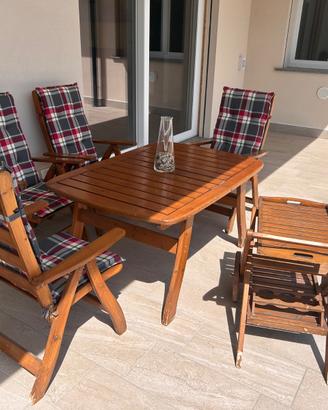 Set pranzo da giardino in legno con carrello