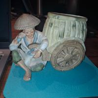 Statuetta anziano cinese con carretto