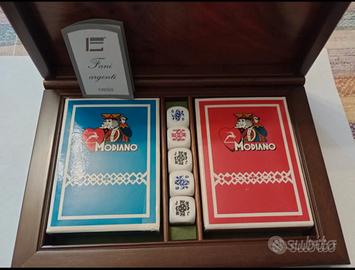 Modiano carte da poker scatola radica e argento 