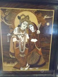QUADRO LEGNO INTARSIATO RADHA KRISHNA QUADRI