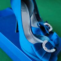  Scarpe Stuart Weitzman in raso blu n. 38