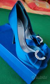  Scarpe Stuart Weitzman in raso blu n. 38