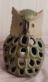 portacandele in ceramica a forma di gufo
