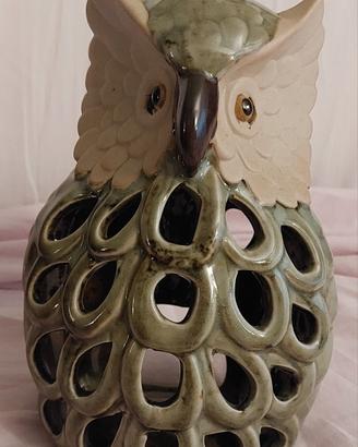 portacandele in ceramica a forma di gufo