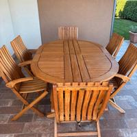 TAVOLO IN TEAK MASSICCIO DA ESTERNO +SEDIE+LETTINI