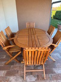 TAVOLO IN TEAK MASSICCIO DA ESTERNO +SEDIE+LETTINI