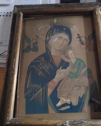 icona  e immagine sacra con cornice e vetri auten