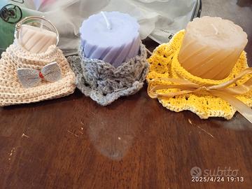 porta candele uncinetto con candele profumate 