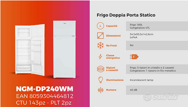 FRIGORIFERO NGM DP240 WM - FRIGO 206 L - CLASSE F
