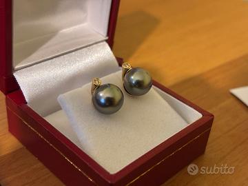 Orecchini in Oro 14K con Perle di Tahiti e Diaman