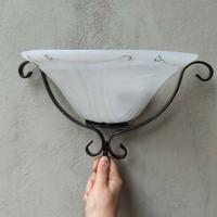 Applique parete vetro decorato e ferro battuto