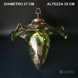 Antica rara lampada sospensione art nouveau vetro