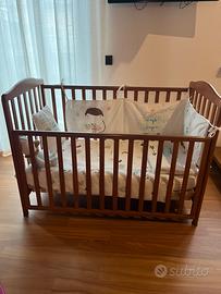 Lettino con sbarre + materasso e kit copri piumino