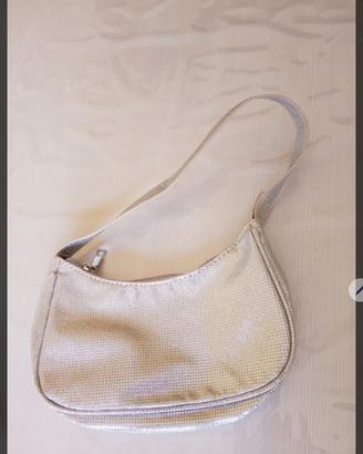 borsa a spalla tracolla corta argentata metallizza