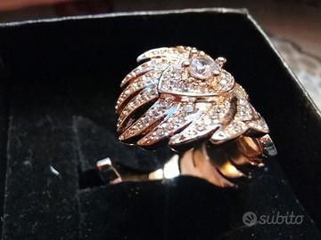 Anello piuma di pavone placcato in oro rosa