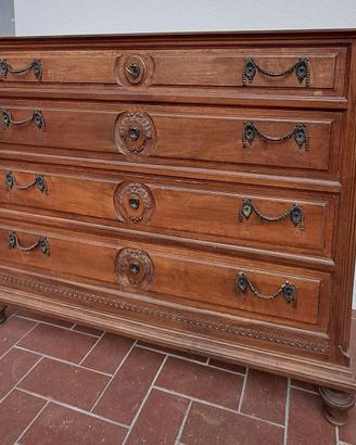 Comò in legno anni 40, quattro cassetti.