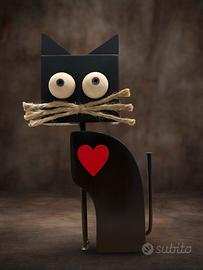 Gatto in legno e metallo vintage industrial