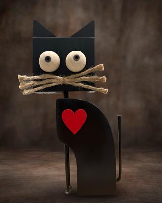 Gatto in legno e metallo vintage industrial