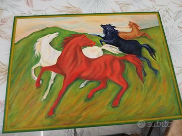 quadro con  colori acrilico soggetto cavalli