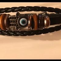Bracciale Cuoio Intrecciato Occhio Blu