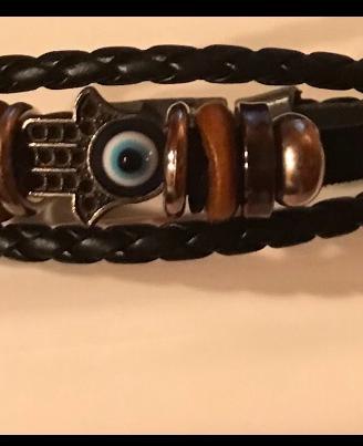Bracciale Cuoio Intrecciato Occhio Blu