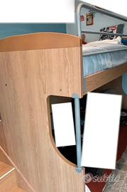 Letto a castello + contenitori + 2 materassi