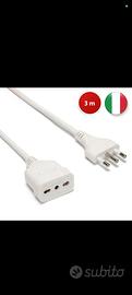 Prolunga 3 mt: Spina e presa 10A, Bianco