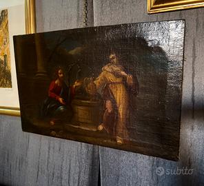 Dipinto olio su tela del 700 Gesù e la samaritana