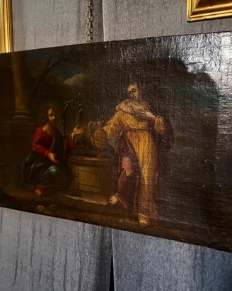 Dipinto olio su tela del 700 Gesù e la samaritana