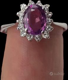 ANELLO ORO ZAFFIRO ROSA 1 CARATO DIAMANTI