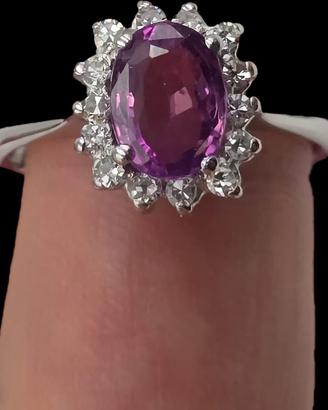 ANELLO ORO ZAFFIRO ROSA 1 CARATO DIAMANTI