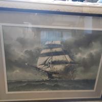 Quadro veliero in tempesta con cornice e vetro