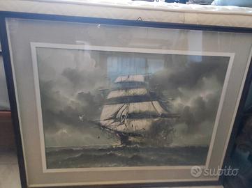 Quadro veliero in tempesta con cornice e vetro