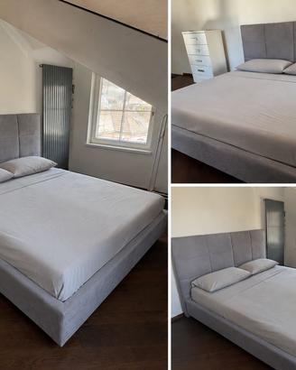 Letto matrimoniale in tessuto grigio 180x200